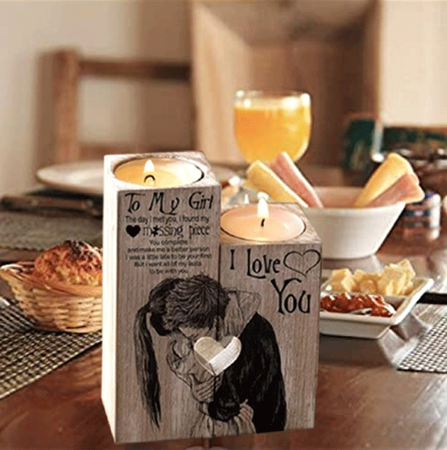 To My Girl You're My Missing Piece Engraved Candle Holder