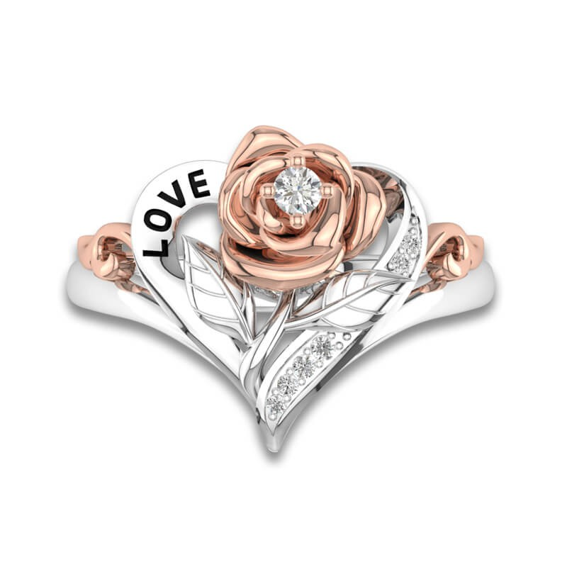 Black Flower Rose Promise Ring For Women In Heart Shaped