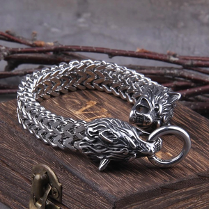 Viking Wolf Punk Mesh Chain Bracelet Charm for Men (3 Sizes)