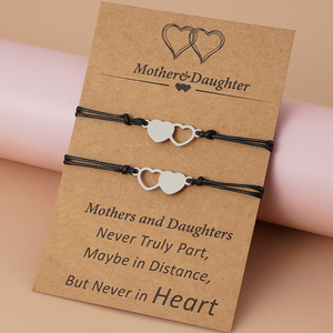 Mom and Daughter Stainless Steel Heart Adjustable- Love Bracelets Set with Cards