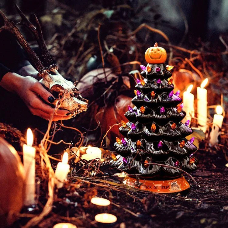 🎄Halloween Colored Lights Christmas Tree-Handcrafted and Hand Painted
