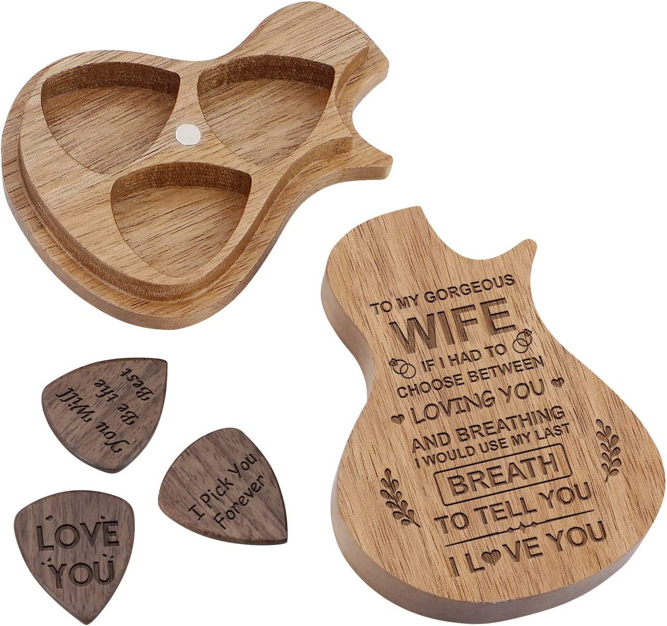 To My Gorgeous Wife 🎁- I Pick You Wood Guitar Picks With Case