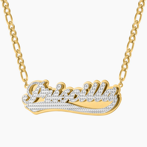 Double Plated Swiped Name Necklace w/ Figaro Chain