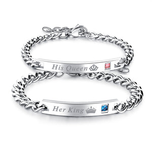 Valentine's day gift, his queen, her king stainless steel couple bracelet