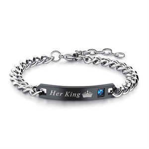 Valentine's day gift, his queen, her king stainless steel couple bracelet