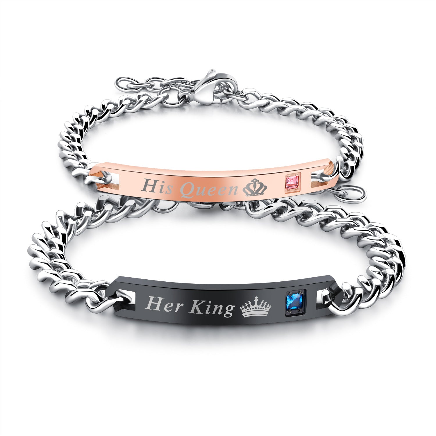 Valentine's day gift, his queen, her king stainless steel couple bracelet