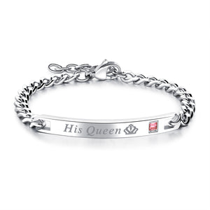 Valentine's day gift, his queen, her king stainless steel couple bracelet