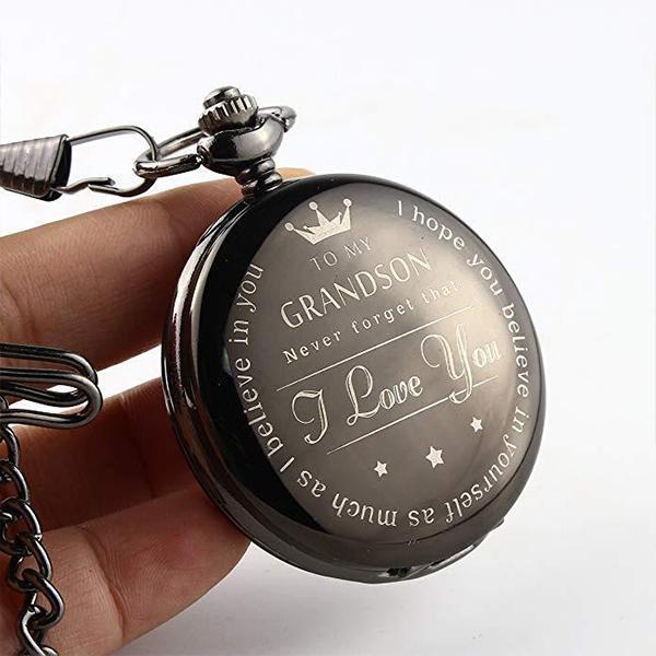 To My Grandson Quartz Pocket Chain Watch