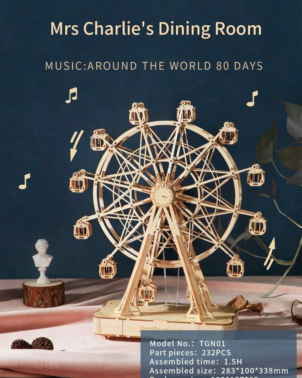 DIY Rotatable 3d Wooden Puzzle Music Box Ferris Wheel For Gifts