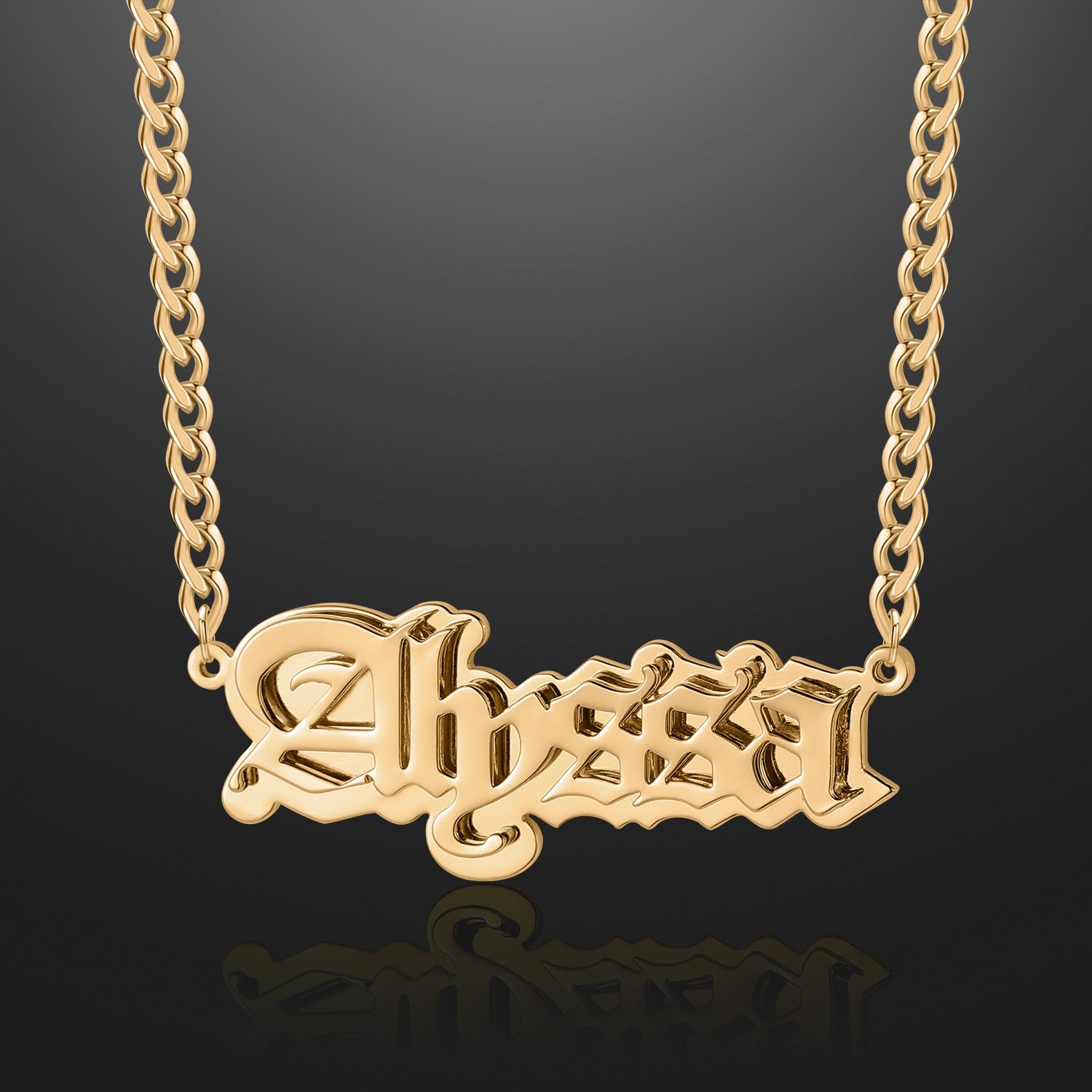 Gothic Outline Name Necklace w/ Cuban Chain