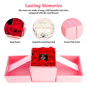 Eternal Rose Flower Rising Jewelry Gift Box with Necklace Greeting Card Christmas Valentine's Day Anniversary Birthday Gift