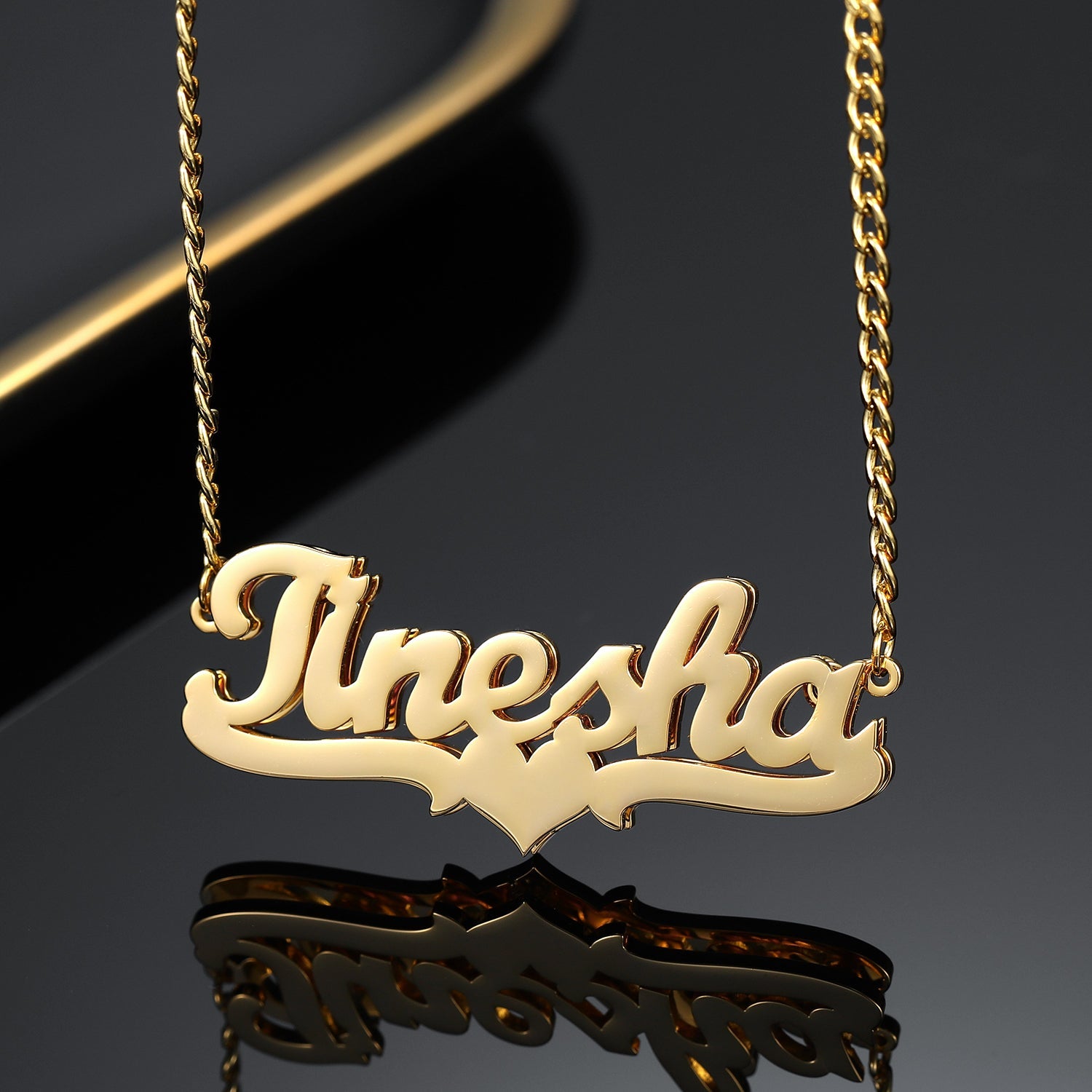Double Plated Heart Name Necklace w/ Cuban Chain