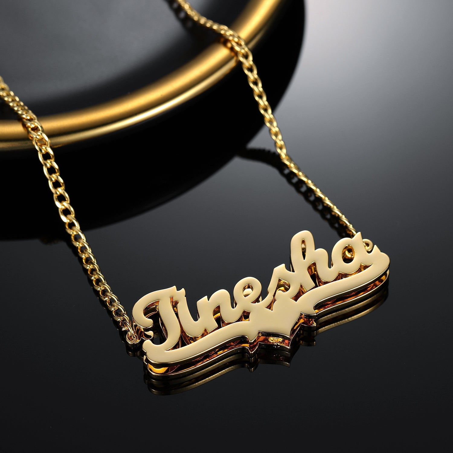 Double Plated Heart Name Necklace w/ Cuban Chain