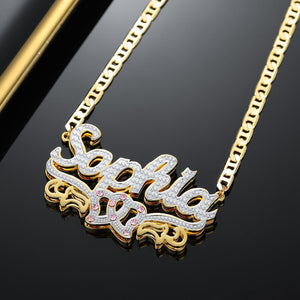 Double Plated Double Heart Name Necklace w/ Clip Chain