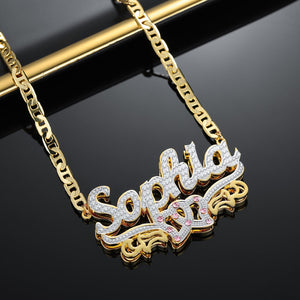 Double Plated Double Heart Name Necklace w/ Clip Chain