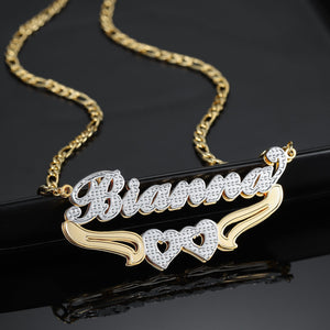 Kids Double Plated Hearts Name Necklace w/ Figaro Chain