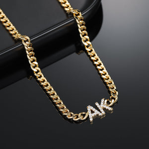 Iced Initials Necklace w/ Cuban Chain