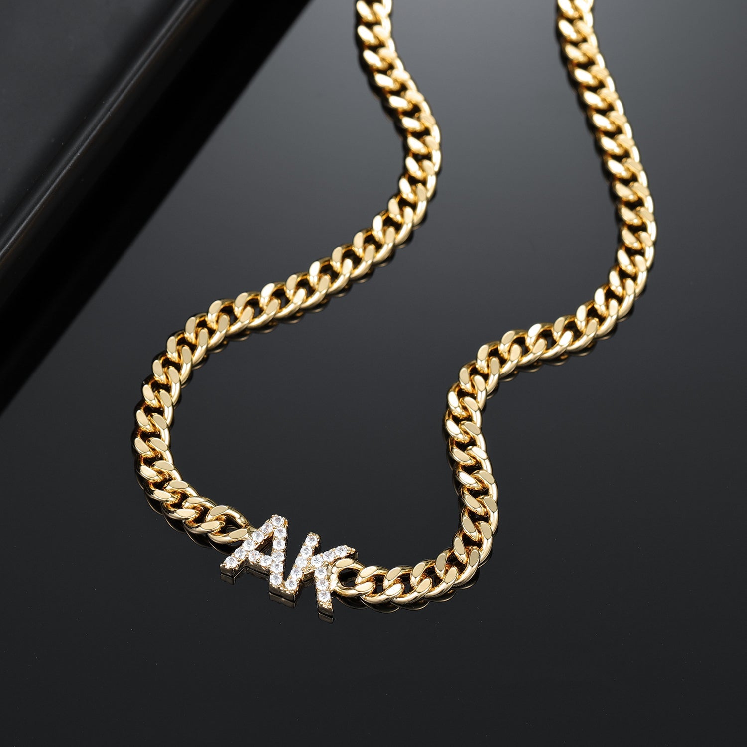 Iced Initials Necklace w/ Cuban Chain