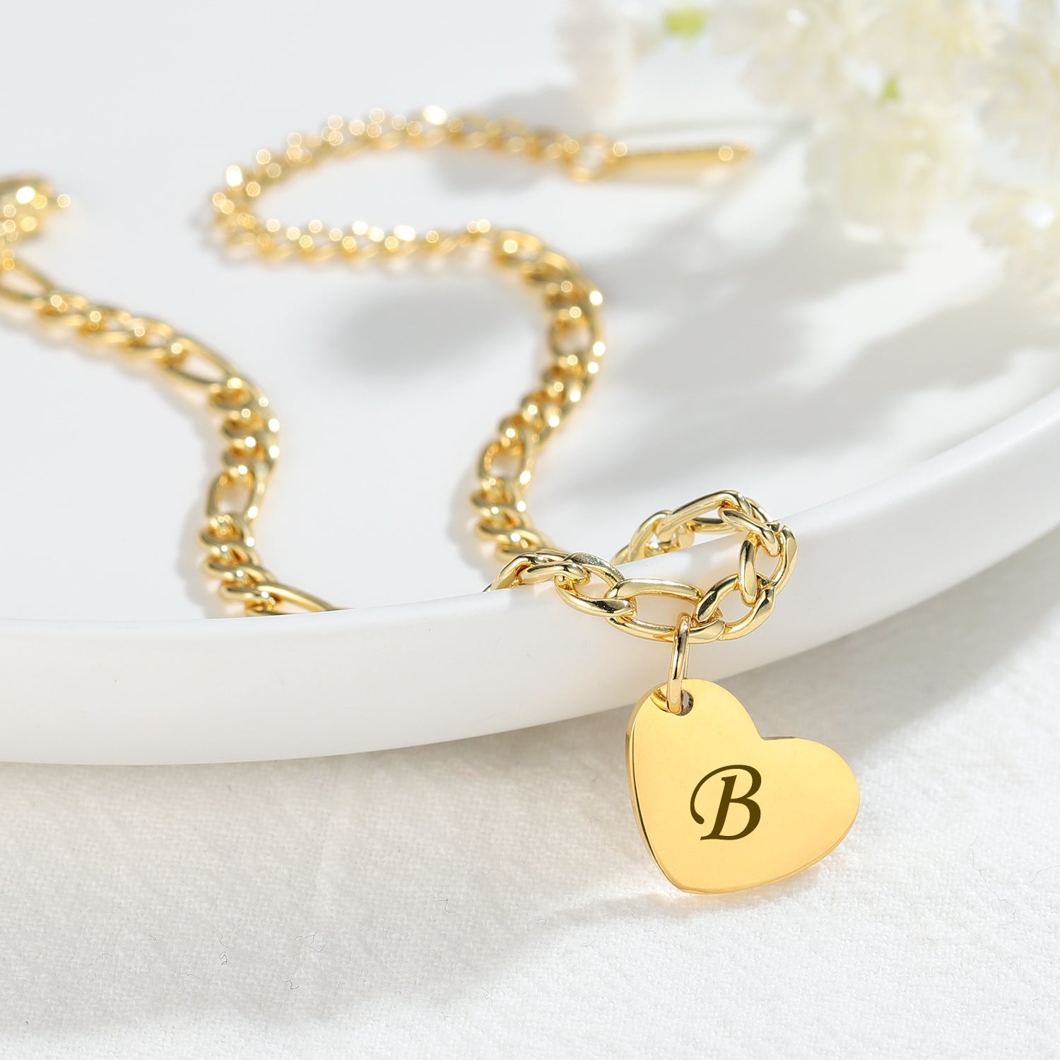 Heart Initial Engraved Anklet
