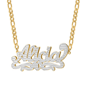 Double Plated Heart Twirl Name Necklace w/ Figaro Chain