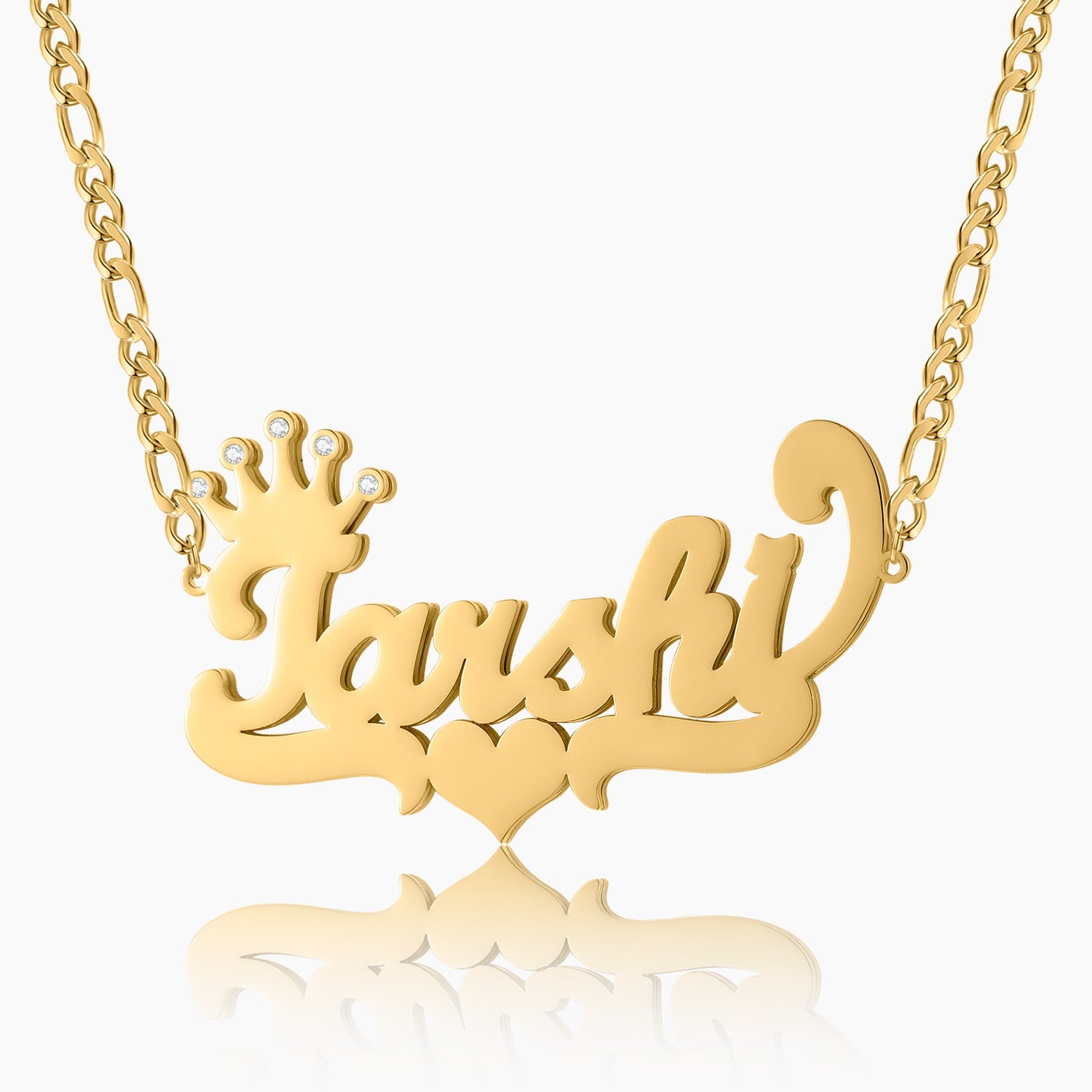 Kids Double Plated Crown Heart Name Necklace w/ Figaro Chain