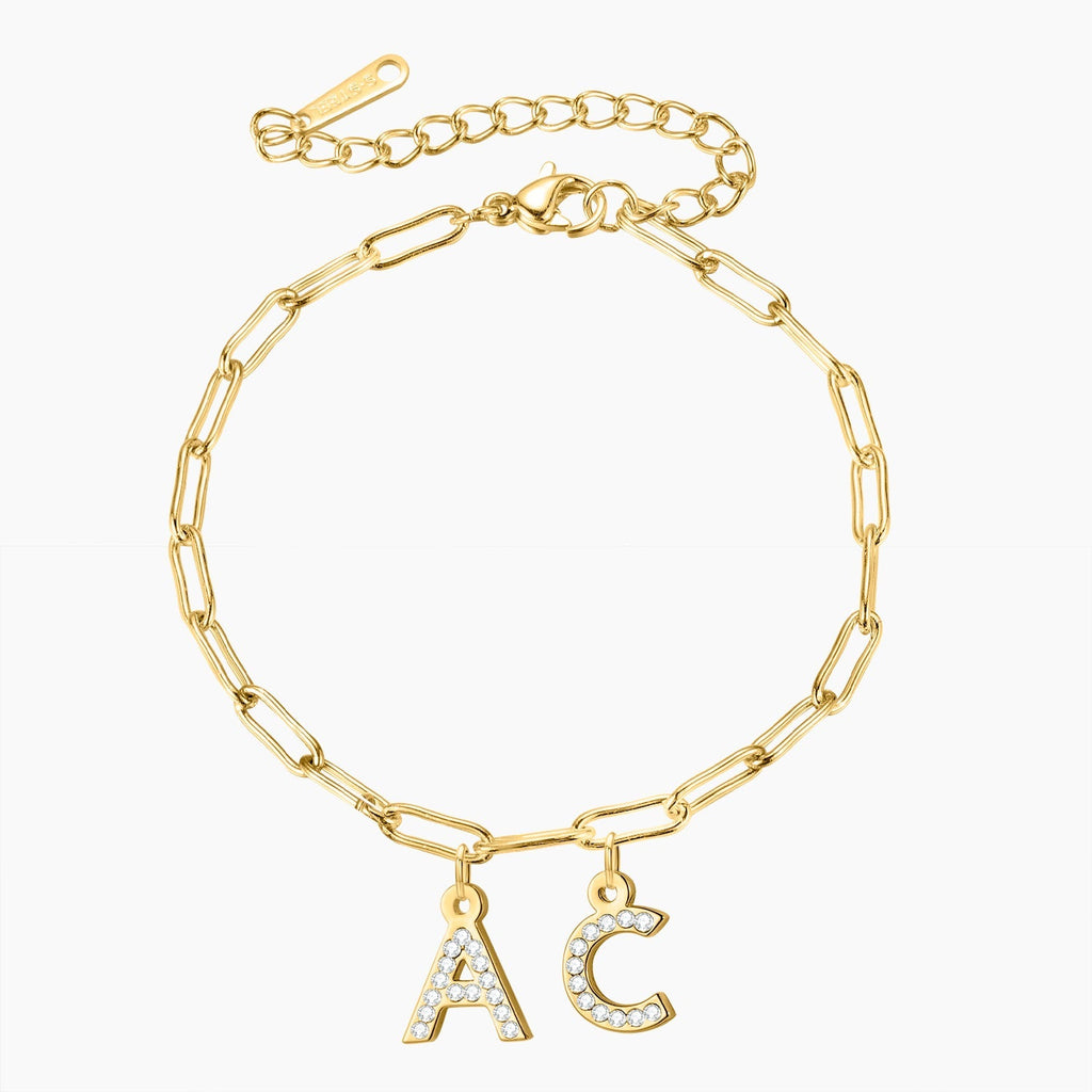 Iced Letters Bracelet w/ Paperclip Chain