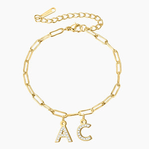 Iced Letters Bracelet w/ Paperclip Chain