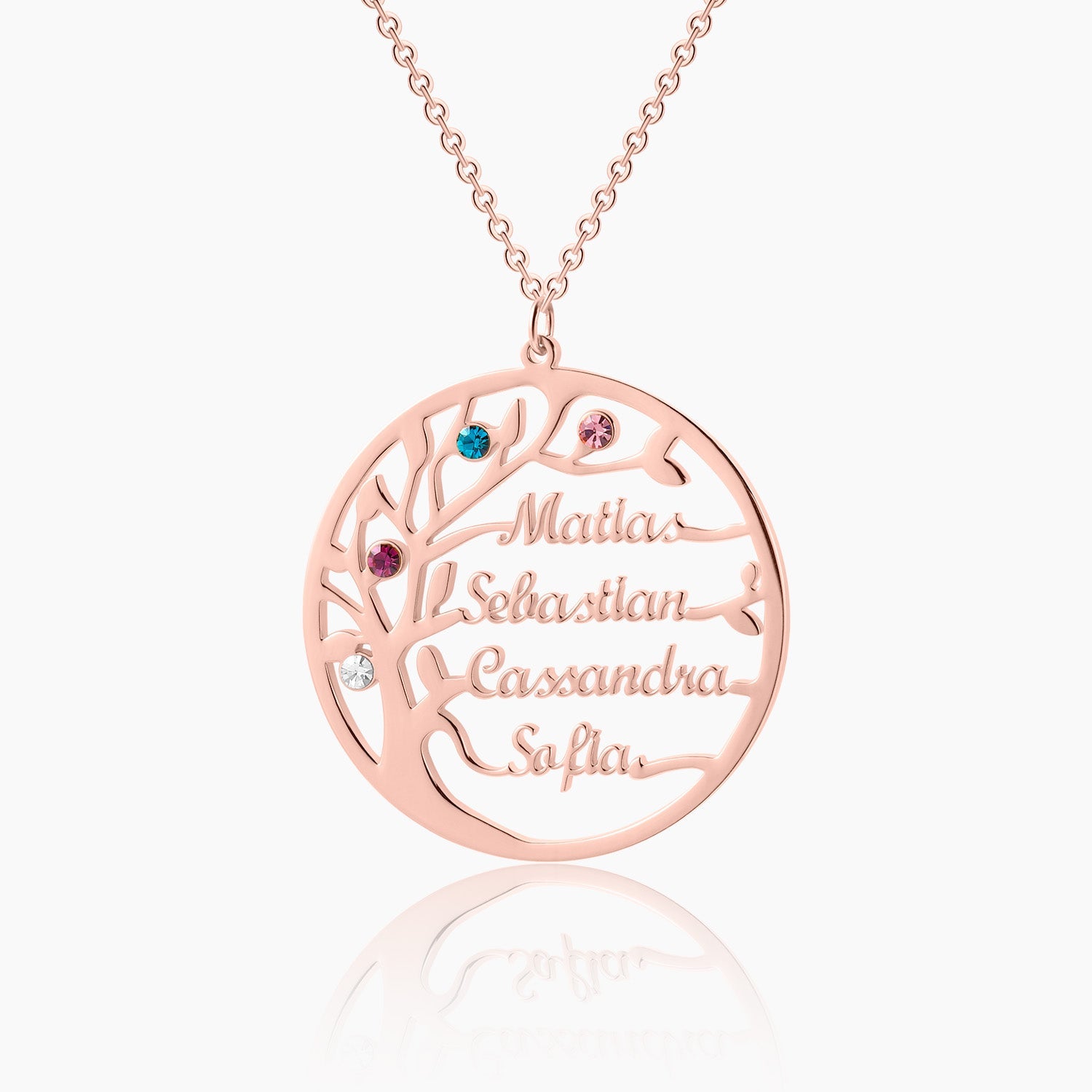 Family Tree Name Necklace w/ Birthstones