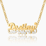 Double Plated Triple Heart Name Necklace w/ Cuban Chain