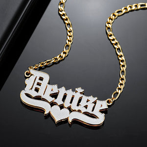 Double Plated Gothic Name Necklace w/ Figaro Chain