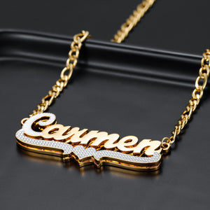 Double Plated Script Name Necklace w/ Figaro Chain