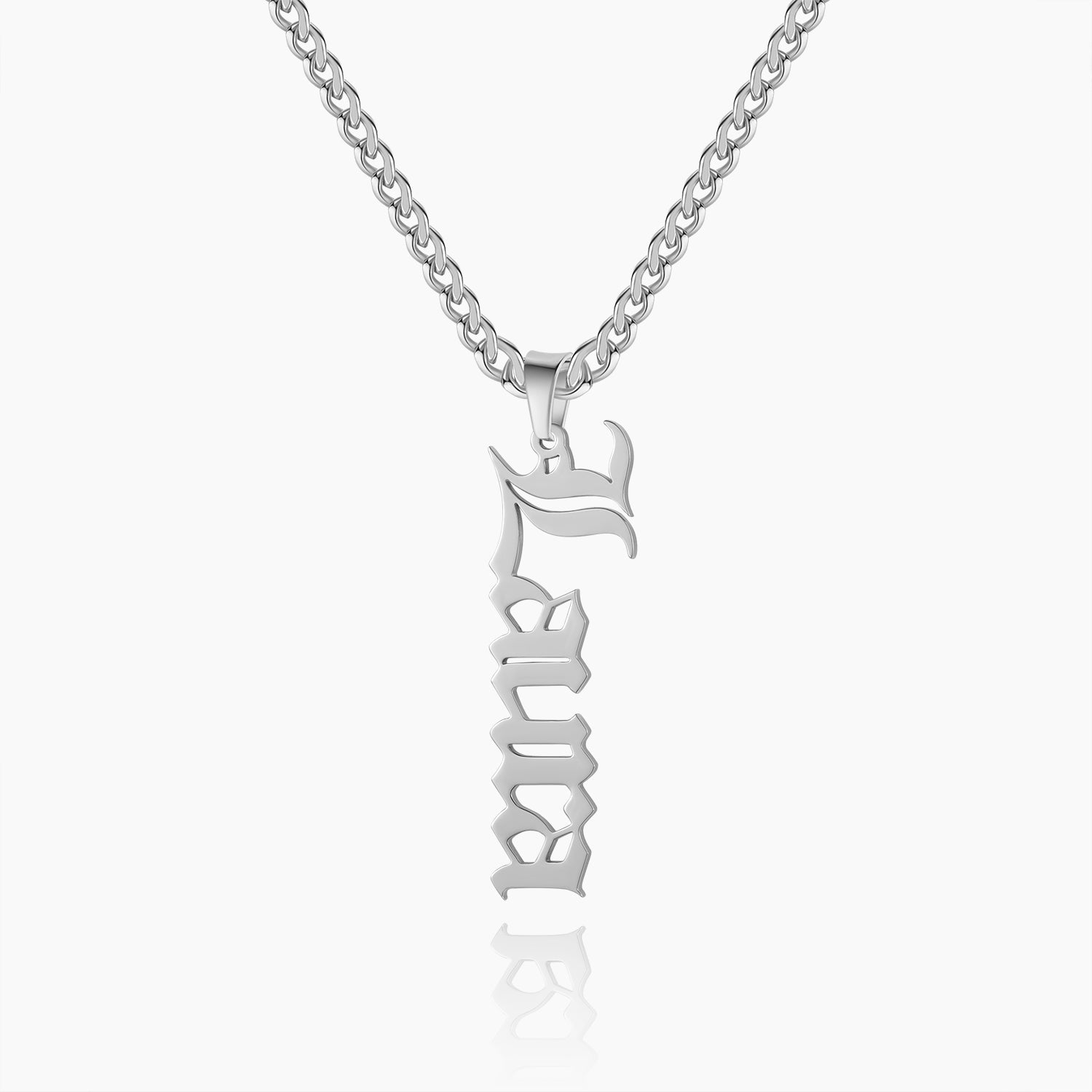 Vertical Gothic Name Necklace w/ Cuban Chain