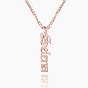 Vertical Gothic Name Necklace w/ Cuban Chain