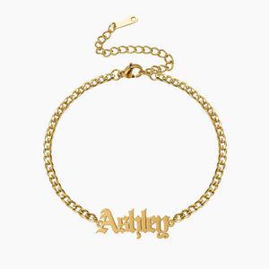 Gothic Name Bracelet w/ Cuban Chain