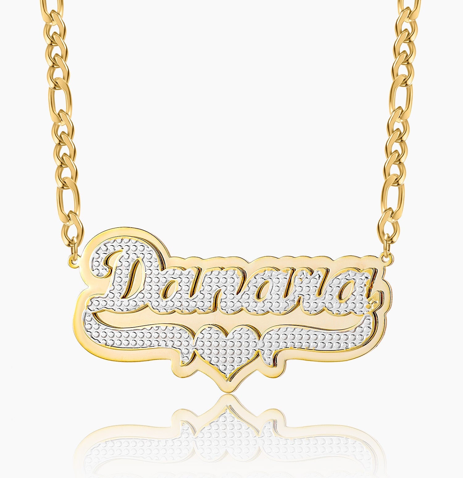 Kids Double Plated Pop Out Heart Name Necklace w/ Figaro Chain