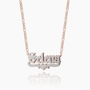 Double Plated Gothic Name Necklace w/ Figaro Chain