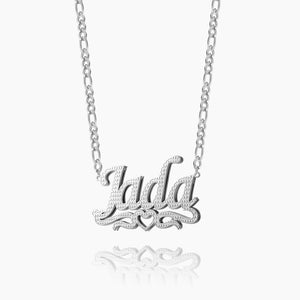 Double Plated Heart Title Name Necklace w/ Figaro Chain