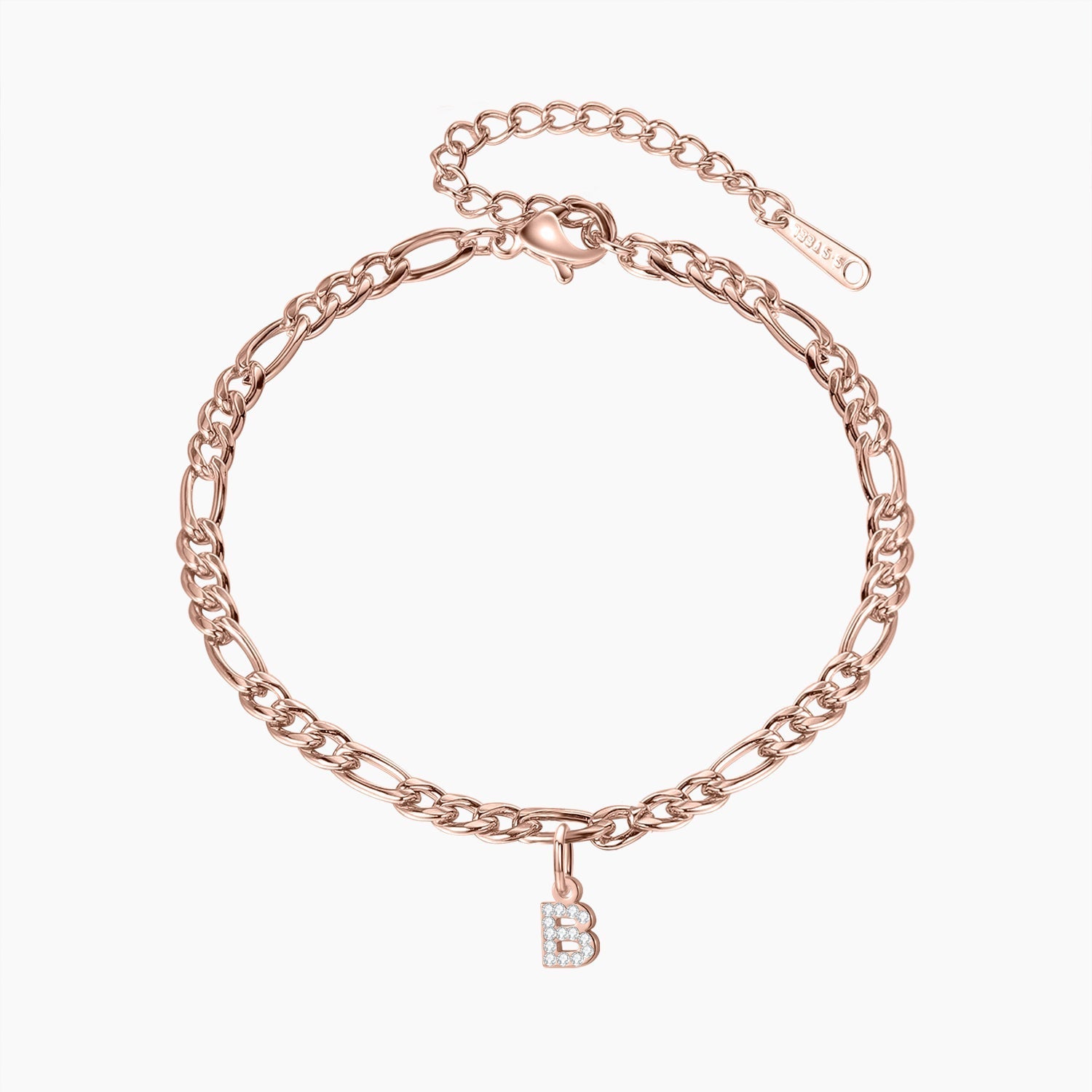Iced Letter Anklet w/ Figaro Chain