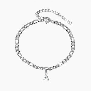 Iced Letter Anklet w/ Figaro Chain