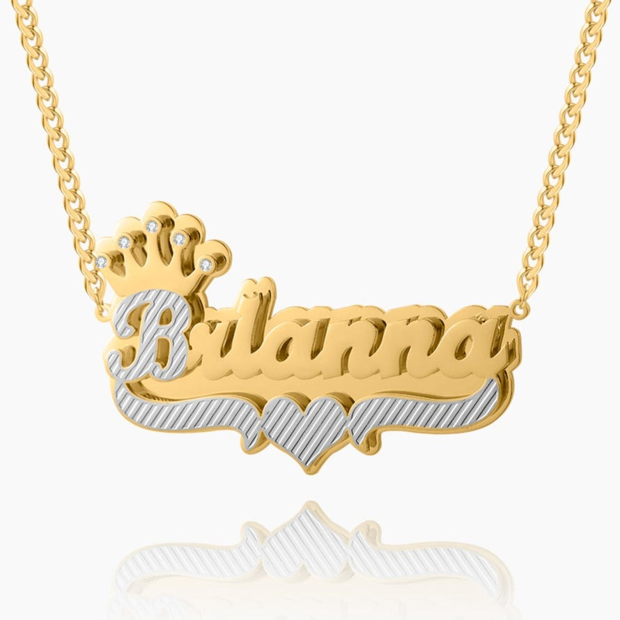 Double Plated Royal Name Necklace w/ Cuban Chain
