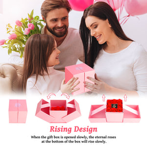 Eternal Rose Flower Rising Jewelry Gift Box with Necklace Greeting Card Christmas Valentine's Day Anniversary Birthday Gift