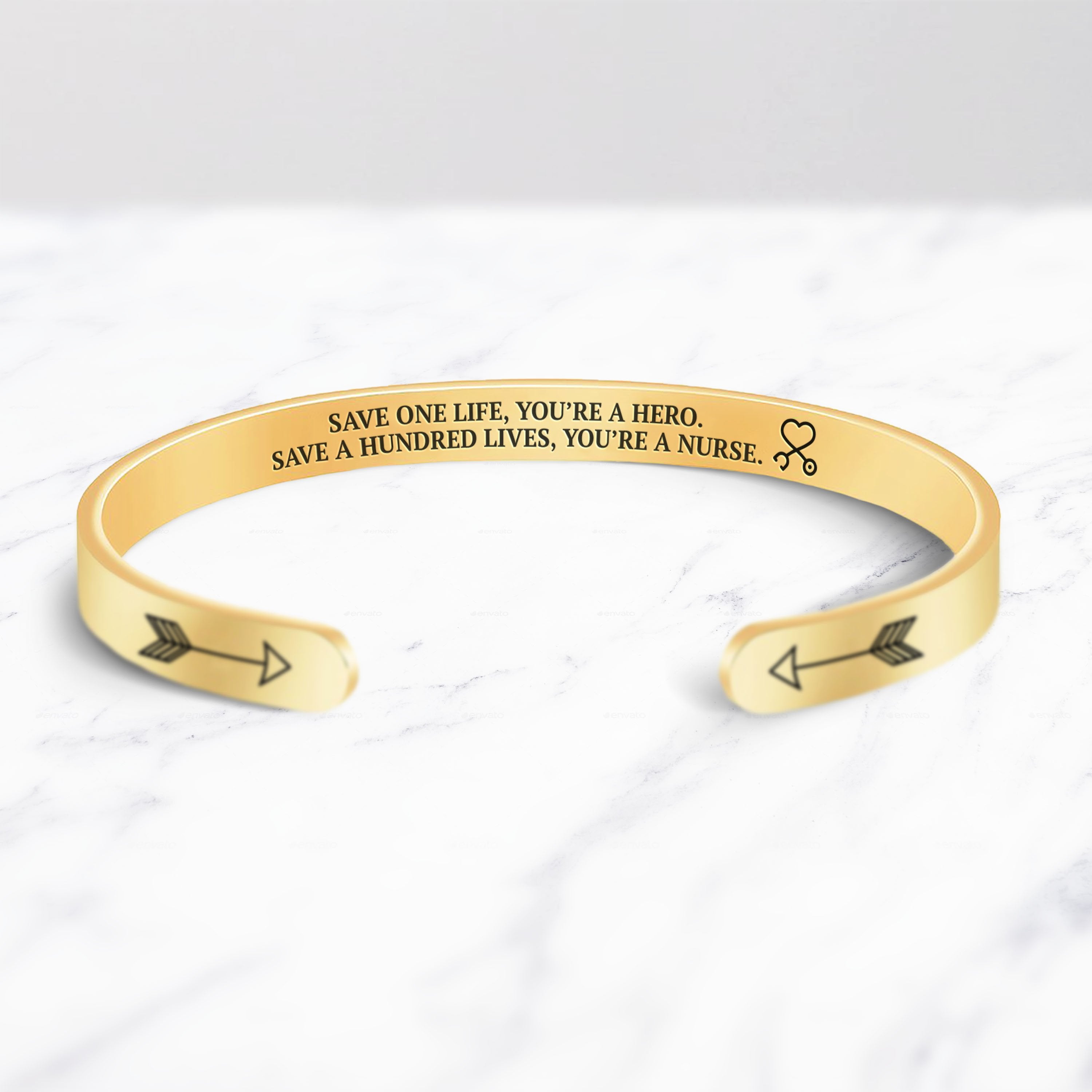 Save a hundred lives, You're a nurse Cuff Bracelet bracelet with gold plating on a marble background