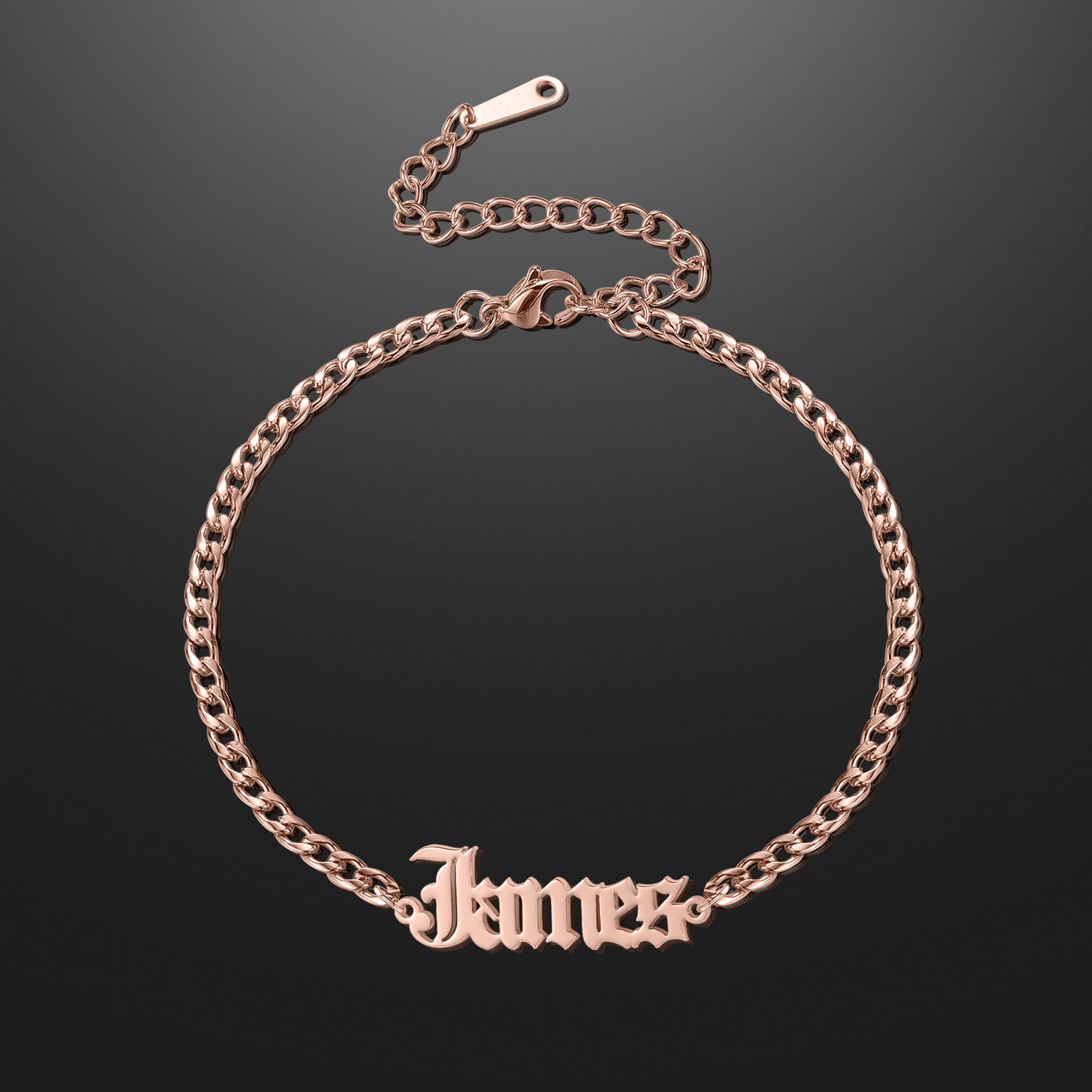 Gothic Name Bracelet w/ Cuban Chain