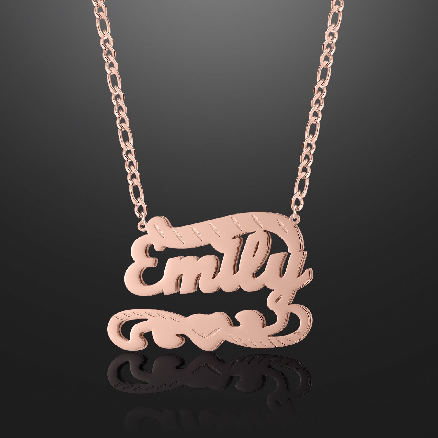 Double Plated Name Heart Necklace w/ Figaro Chain