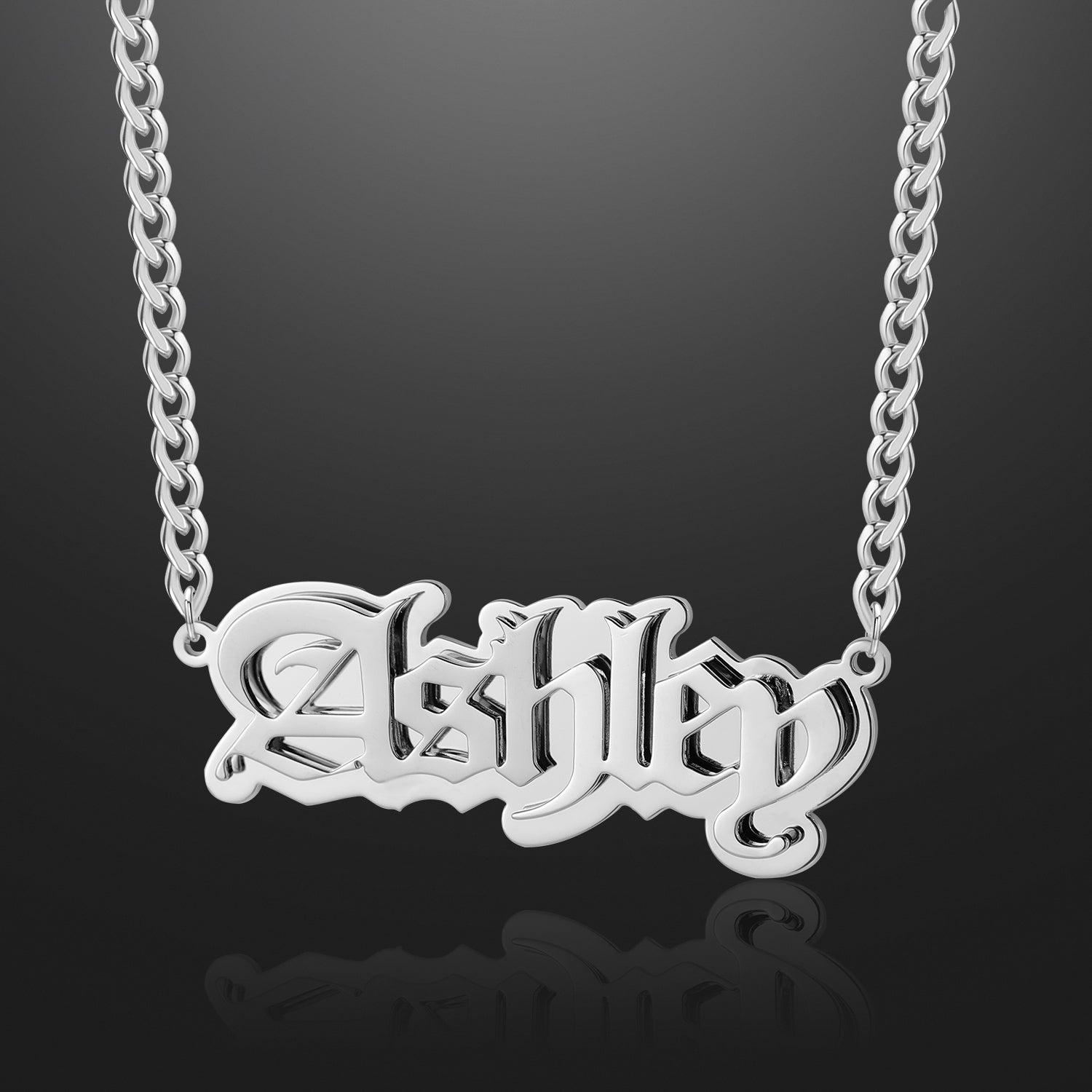 Gothic Outline Name Necklace w/ Cuban Chain