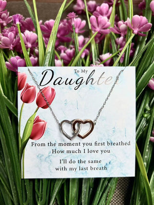 To My Daughter-Double Heart Necklace for Women Crystal Linked Chain Necklaces