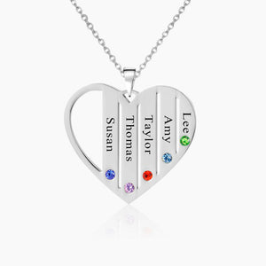 Family Name Heart Necklace w/ Birthstones