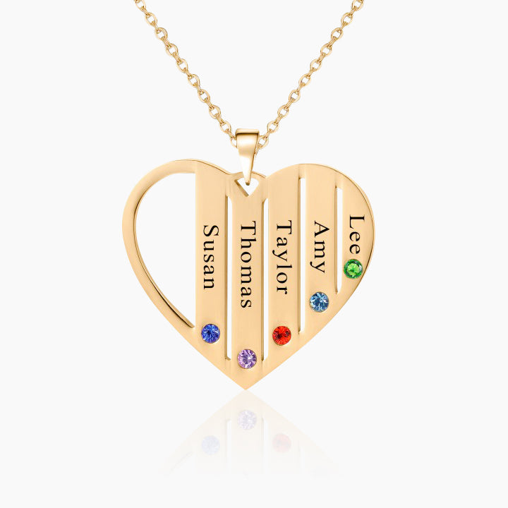 Family Name Heart Necklace w/ Birthstones