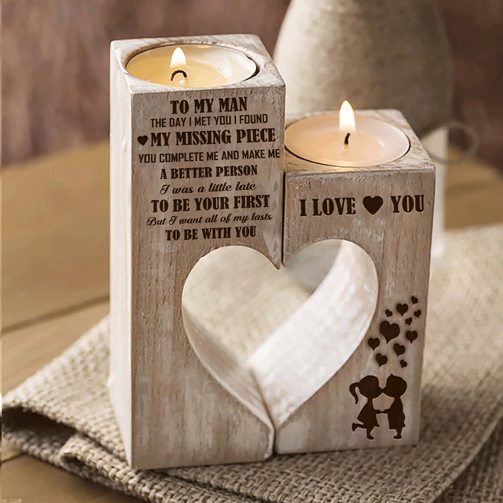 To My Man You're My Missing Piece Engraved Candle Holder