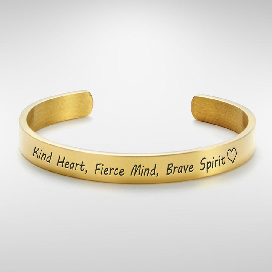 Kind heart, fierce mind, brave spirit bracelet with gold plating